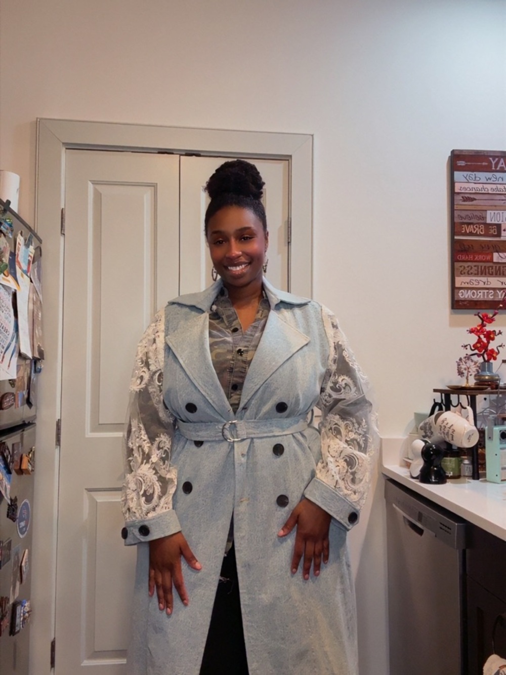 Boutique Oversized Trench Coat w/ Lace Sleeves | Statement Jacket |